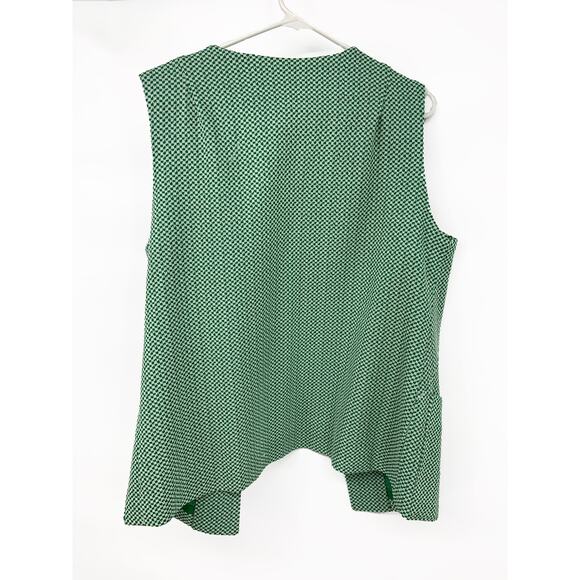 Open Front Vest 60s 70s Green Houndstooth Patterned Slip Pockets Sleeveless L - Picture 4 of 4